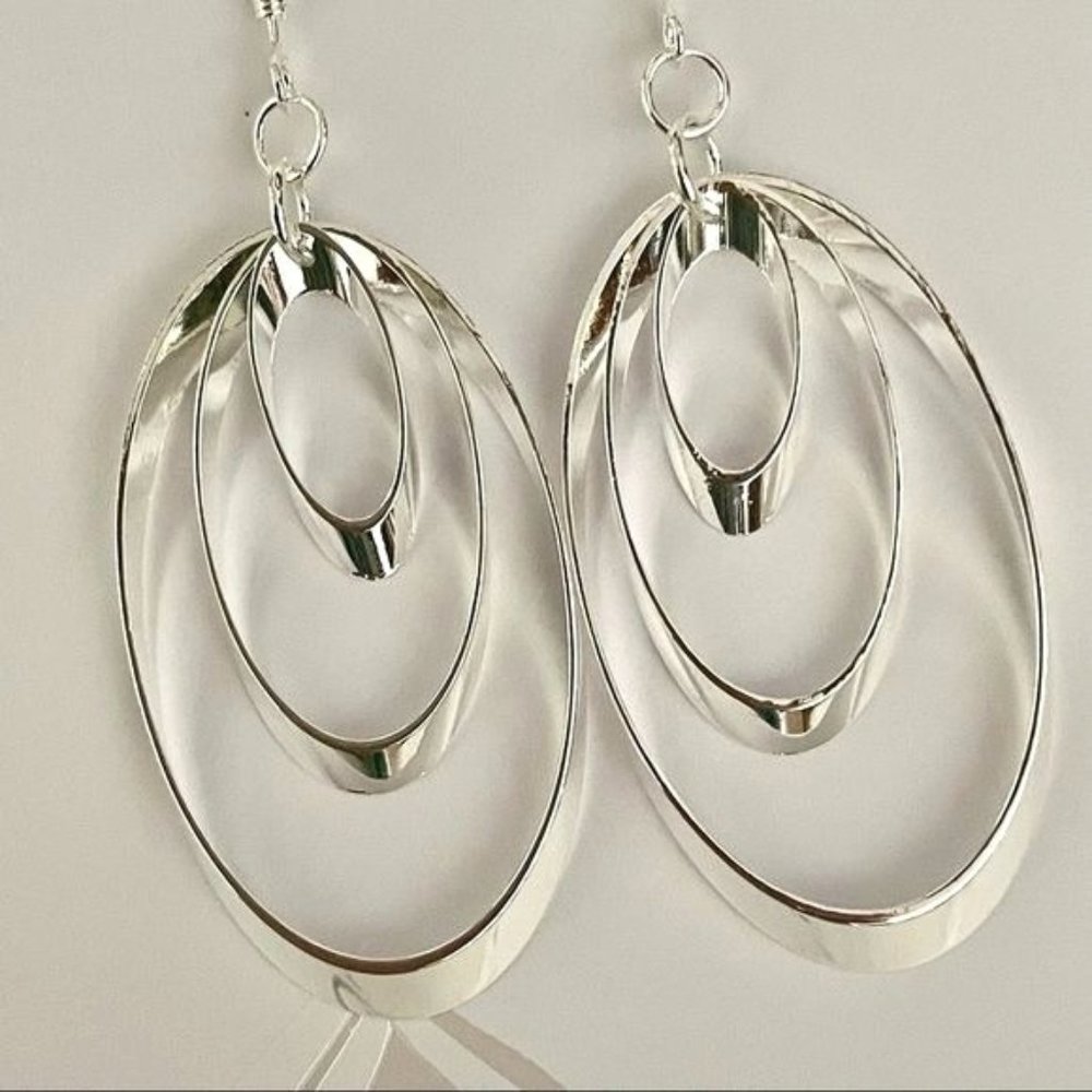 Sterling Silver Layered Oval Hoop Earrings New